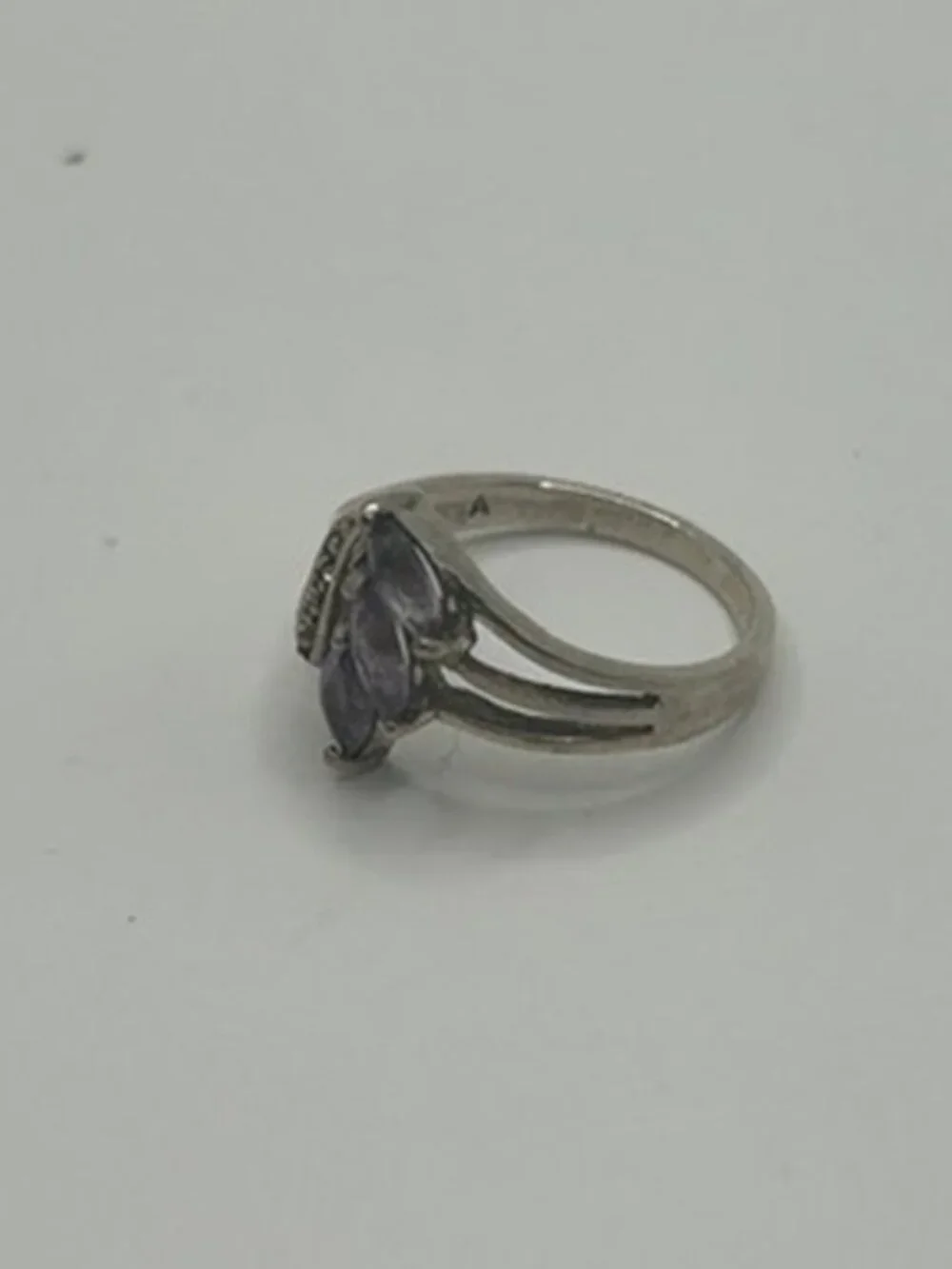 Vintage 925 Sterling Silver Marquise Amethyst Ring Womens Purple Stone Stamped
